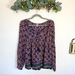 Old Navy Boho Flowy Patterned Top Tassels